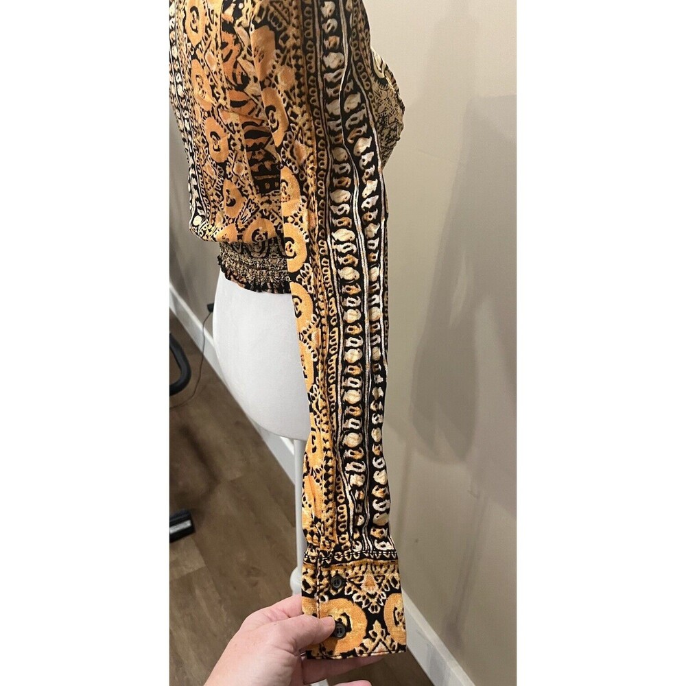 Free People Golden Yellow Orange Boho Paisley V-neck Crop Top Blouse X-Small - Picture 5 of 13